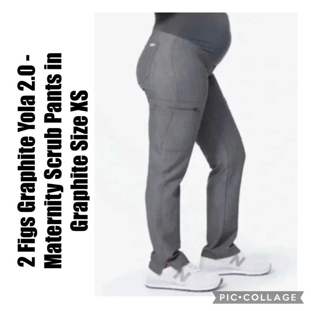 2 Figs Graphite Yola 2.0 - Maternity Scrub Pants in Graphite Size XS